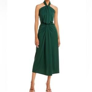 Cinq a Sept Kaily Twist Halter Emerald Green Cocktail Resort Midi Dress Size 6